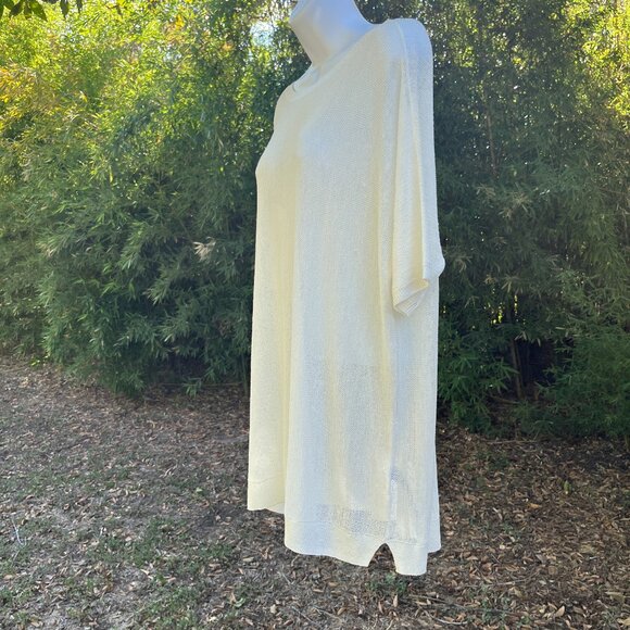 Eileen Fisher Fine Organic Linen Crepe Tunic Top Womens M Ivory Bateau $198 NEW - Picture 4 of 14